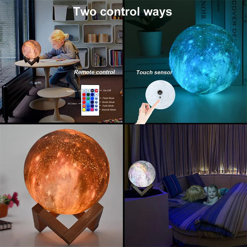 Lampe Lune 3D – Veilleuse LED Galaxie 16 Couleurs, Tactile & Rechargeable USB, Décoration d’Ambiance et Cadeau Original