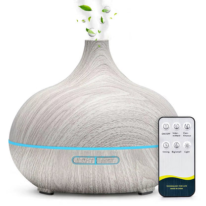 Diffuseur D'Huiles Essentielles D'Aromathérapie 500ML, Humidificateur D'Air Ultrasonique Avec Télécommande, Grain De Bois, Frais Avec 7 Lumières LED Colorées