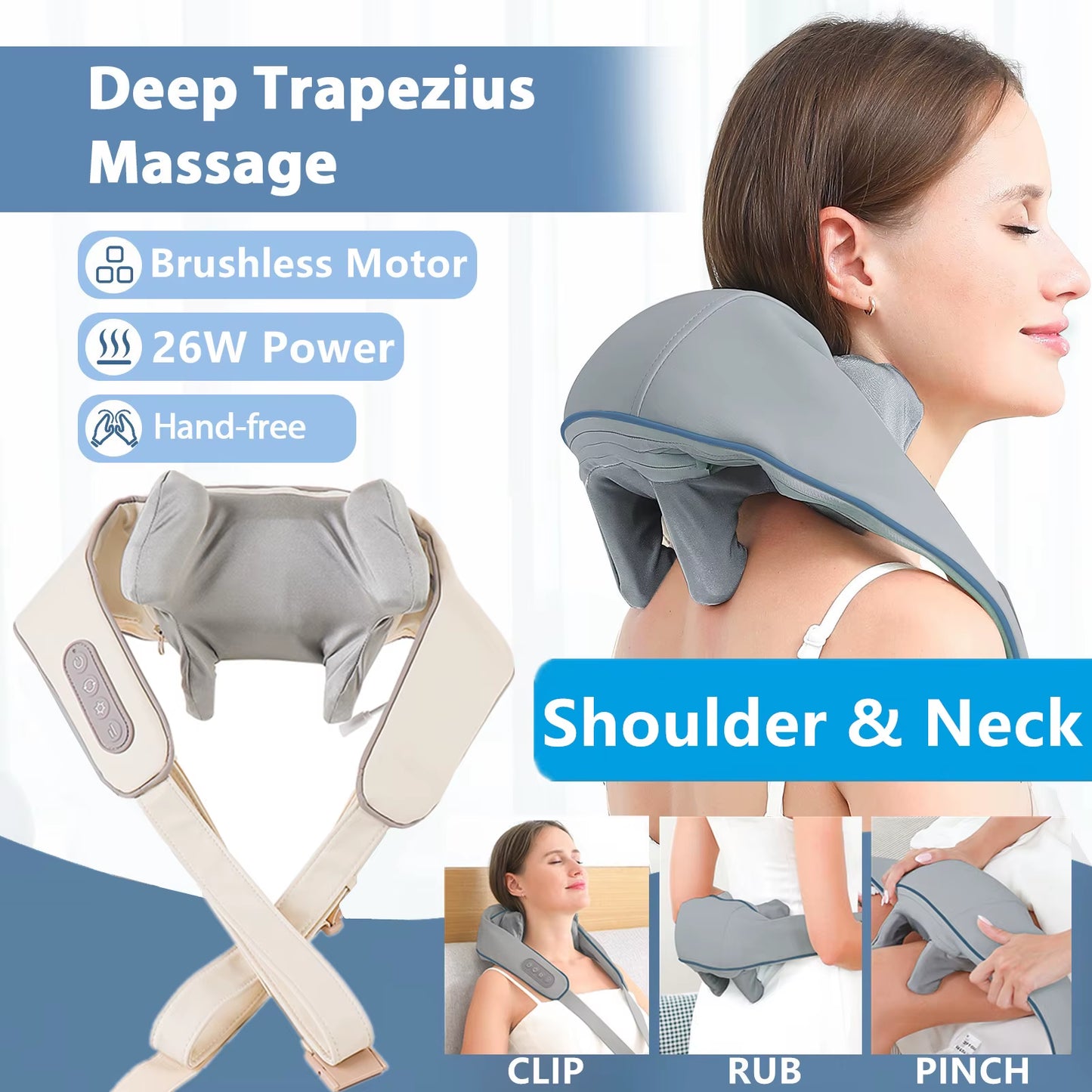 Châle de Massage Cervical Sans Fil – 26W, Chauffant et Pétrissant, Soulage le Cou, le Dos et les Épaules | Masseur Shiatsu Relaxant Ezilus
