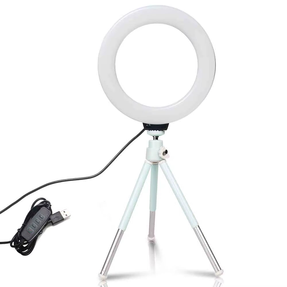 Lampe Selfie LED 6’’ – Anneau Lumineux avec Trépied et Port USB, Éclairage Réglable pour Créateurs, Bureau ou Maquillage