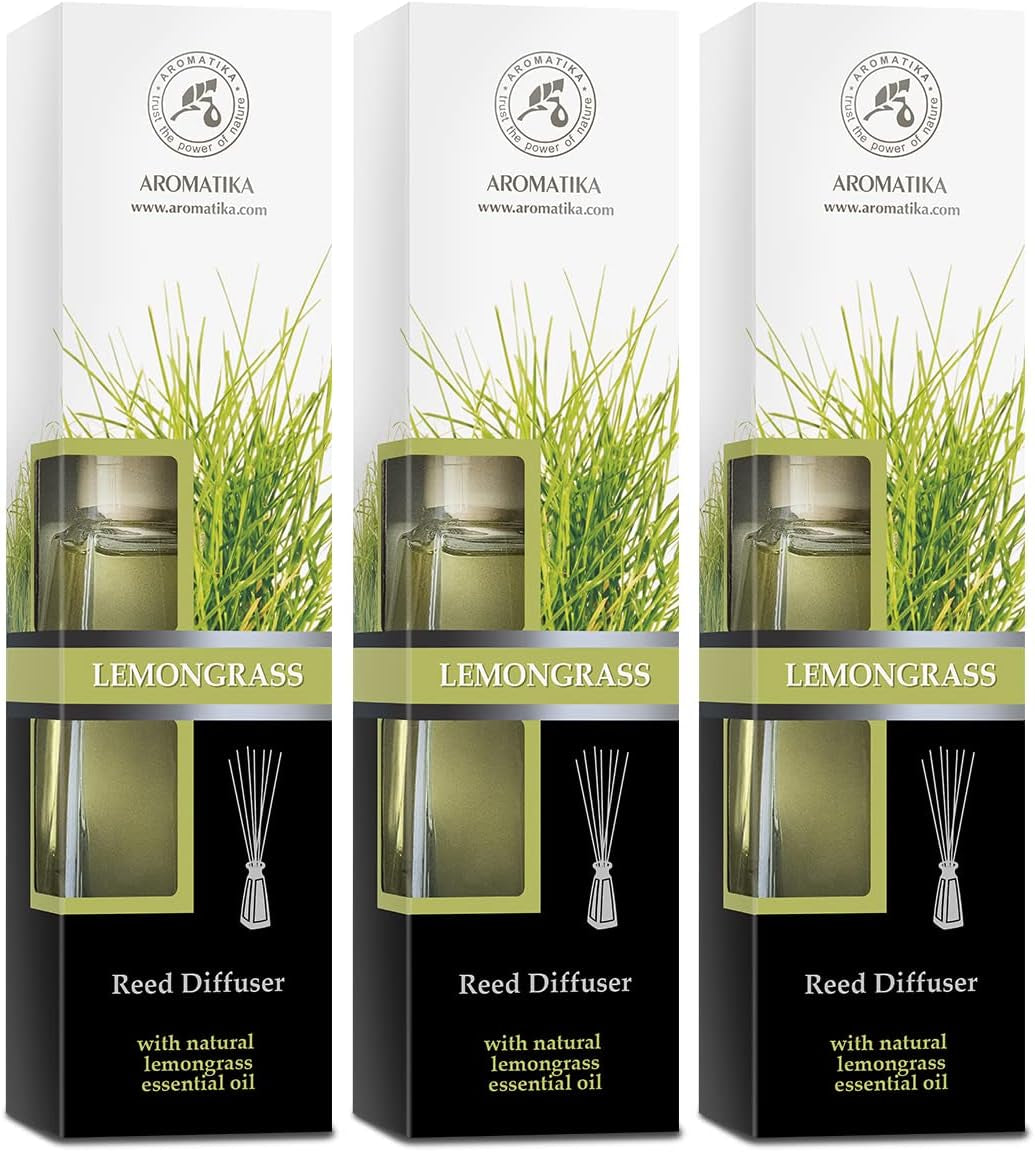 Coffret Diffuseur de Parfum à la Citronnelle – Huiles Essentielles Naturelles | 3 Flacons de 100ml – Fragrance Fraîche, Anti-Odeur & Durable