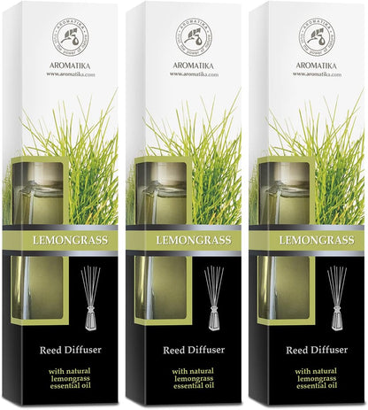 Coffret Diffuseur de Parfum à la Citronnelle – Huiles Essentielles Naturelles | 3 Flacons de 100ml – Fragrance Fraîche, Anti-Odeur & Durable