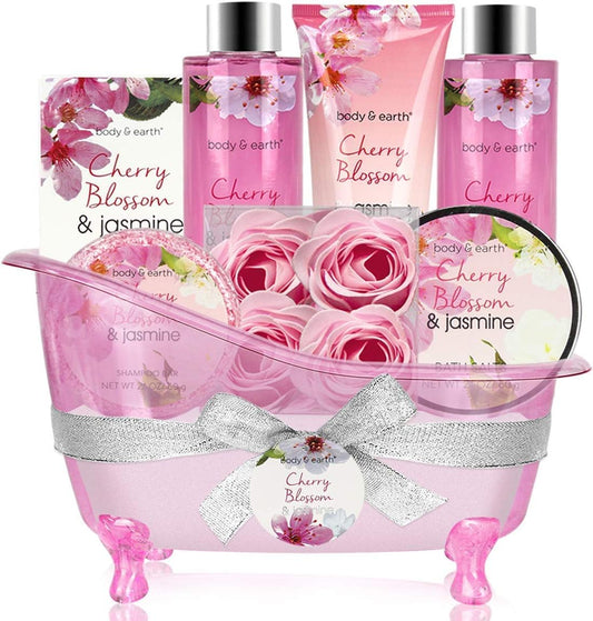 Coffret Bain Femme – 8 Pièces au Parfum Fleur de Cerisier & Jasmin – Baignoire Décorative – Idée Cadeau Bien-Être