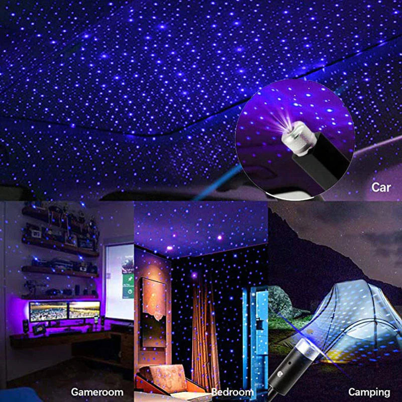 Projecteur d’Étoiles LED Romantique – Lampe Galaxie USB 360° pour Voiture, Chambre ou Fête | Éclairage d’Ambiance Réglable et Magique